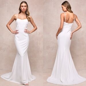 Lulus Remarkable Love White Bustier Sleeveless Mermaid Maxi Dress S Wedding